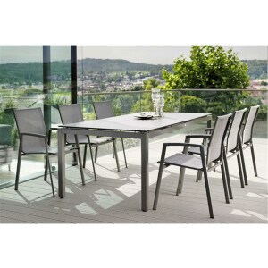 STAPELSESSEL NEW TOP ALUMINIUM ANTHRAZIT MIT BEZUG TEXTILEN KARBON & ALUMINIUMARMLEHNEN ANTHRAZIT