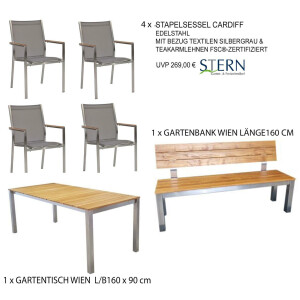 Set Angebot Tisch Wien160 x90cm + 4 Sessel Cardiff+1 Bank...
