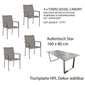 Set Angebot Kufentisch Star HPL 160 x 90cm + 4 Sessel...