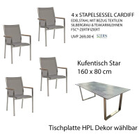 Set Angebot Kufentisch Star HPL 160 x 80cm + 4 Sessel Cardiff