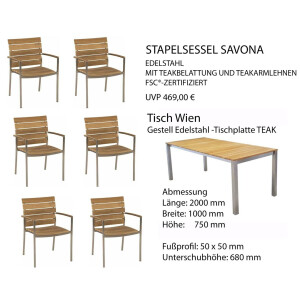 Set Angebot Tisch L/B 200 x 100 + 6 Sessel SAVONA