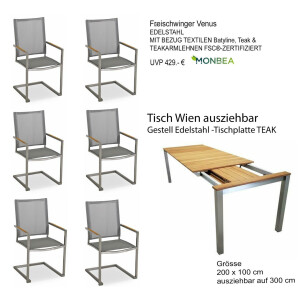 Set Angebot Auszugs Tisch L/B 200/300  x 100 + 6 Freischwinger