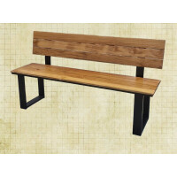 Kufen Gartenbank 120 cm  mit Lehne Edelstahl/Teakholz/Pulverbeschichtet